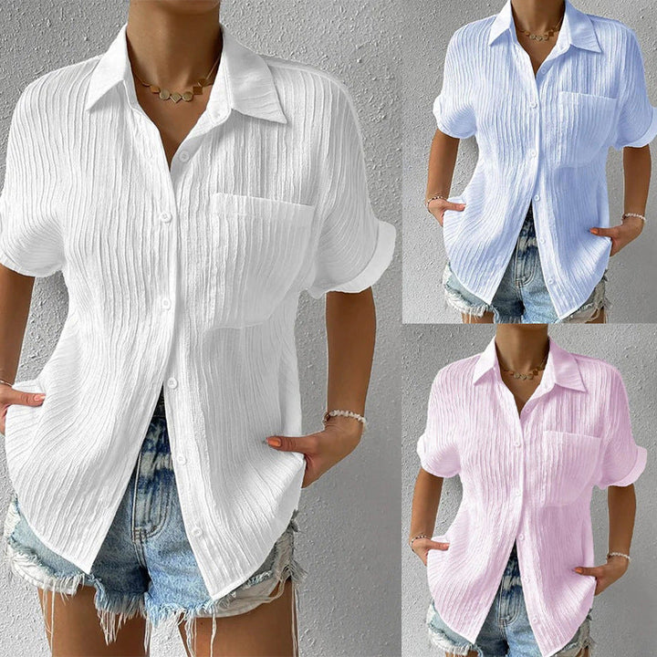 Women's Short Sleeve Shirt Blouse with Structured Material Amarae