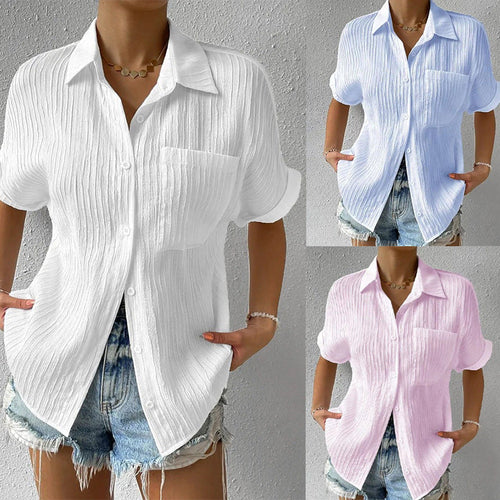 Women's Short Sleeve Shirt Blouse with Structured Material Amarae