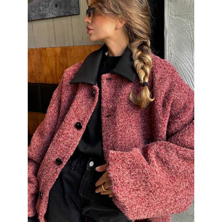 Ladies oversized cardigan with high collar and button details Lune London
