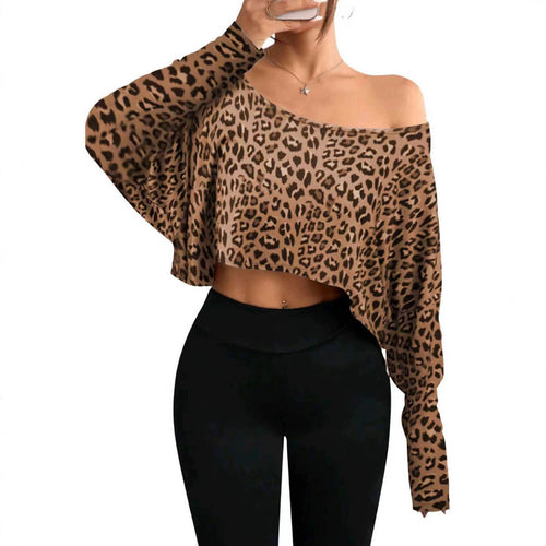 Cropped sweater for women with casual leopard print Amarae