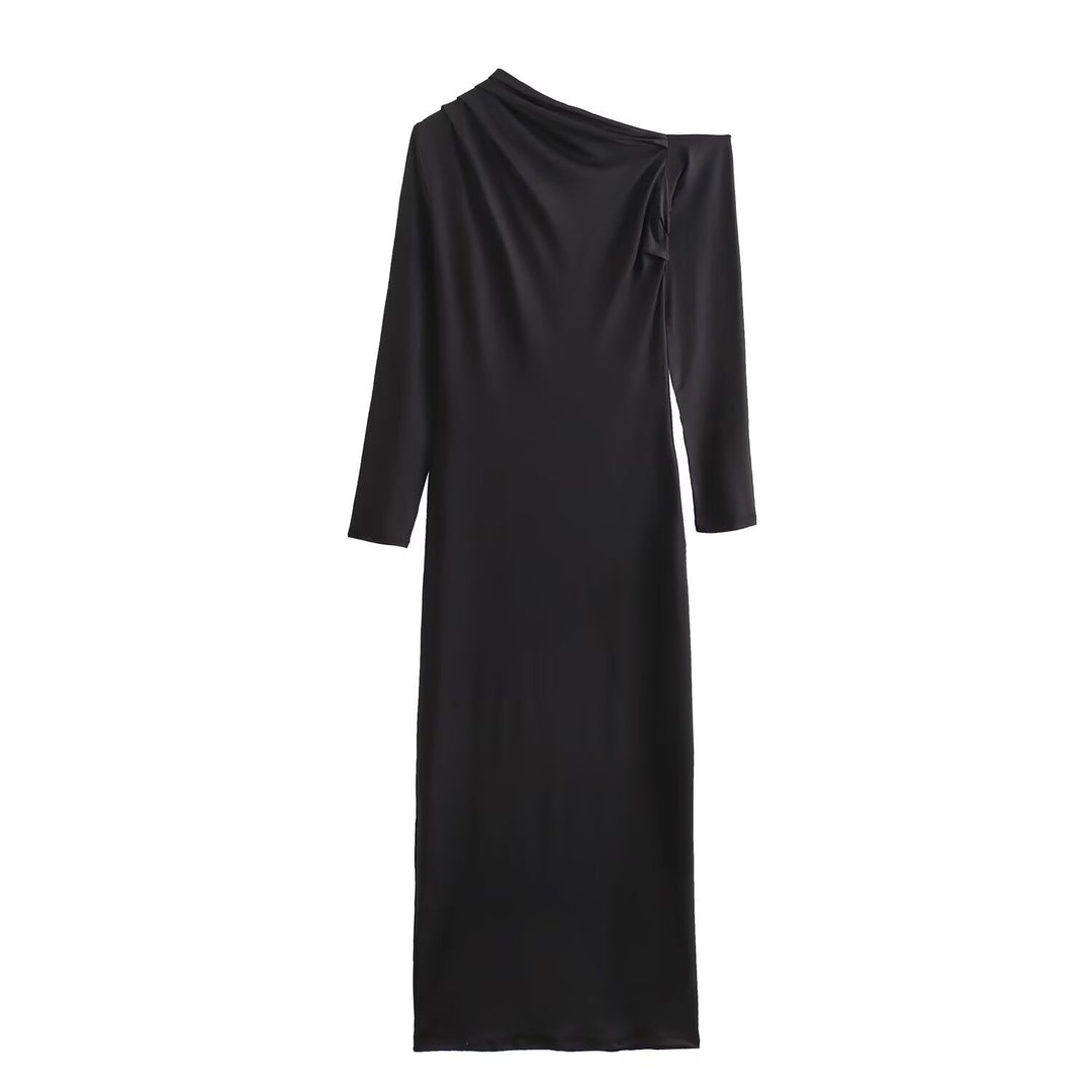 Women's Asymmetric One-Shoulder Maxi Dress with Long Sleeve Amarae