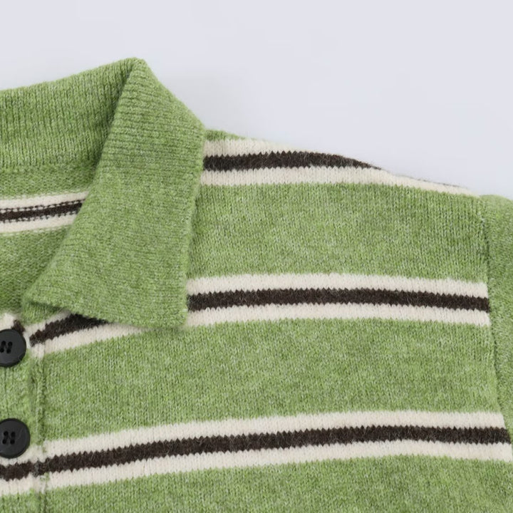 Women's Oversize Polo Sweater with Striped Pattern and Button Placket Amarae
