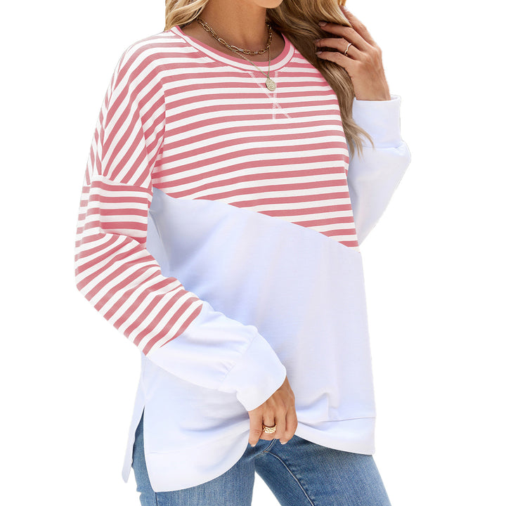 Casual women's sweatshirt with striped design and contrasting hem Amarae