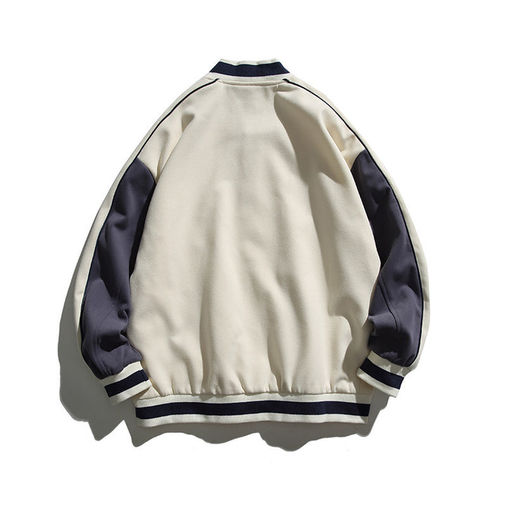 Unisex Boxy College Bomber Jacket with Badge Applications and Contrasting Ribbed Cuffs Amarae