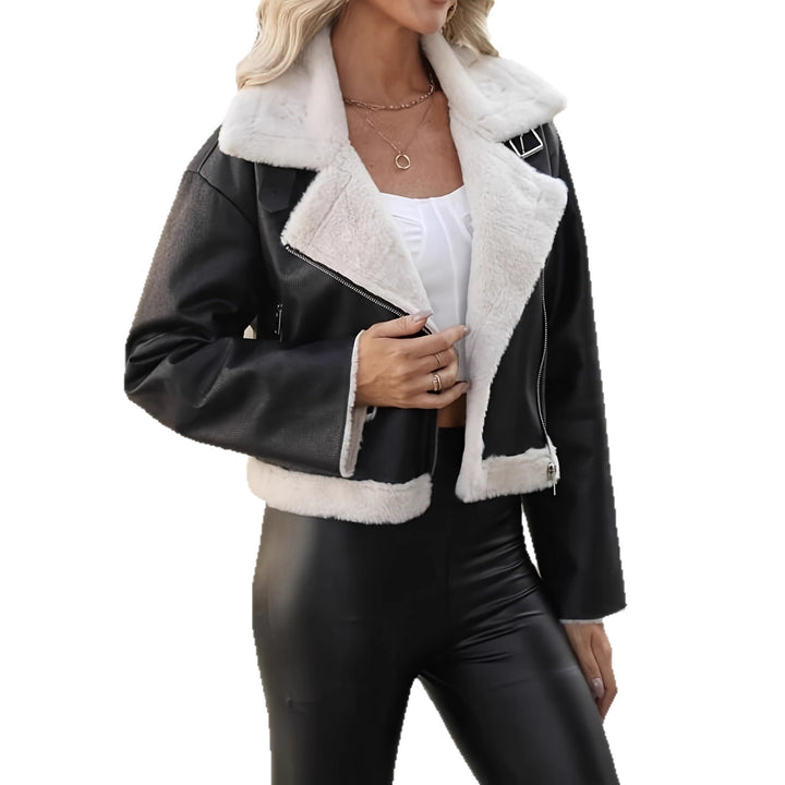 Trendy short jacket for women with faux fur collar and practical pockets Lune London