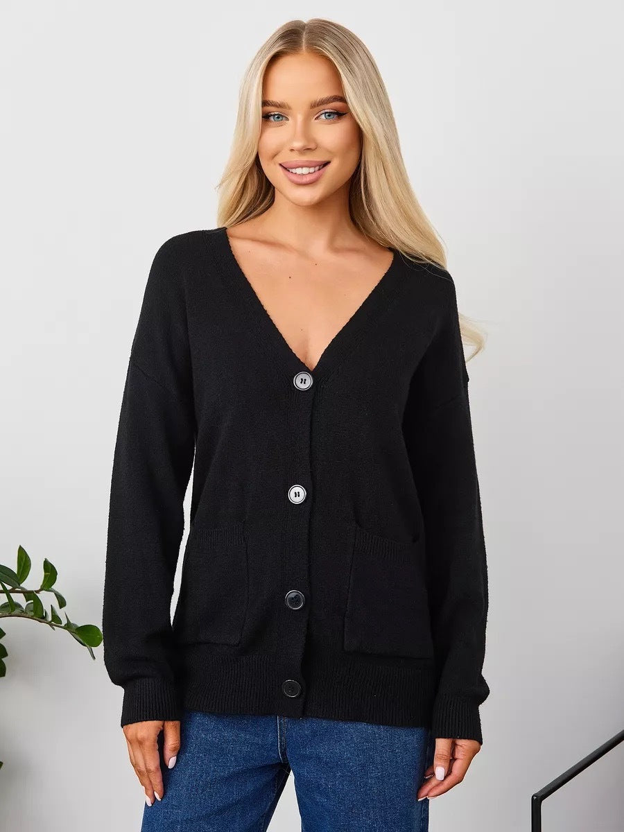 Gilet tricoté décontracté pour femmes avec col en V et poches pratiques Chic & Stil