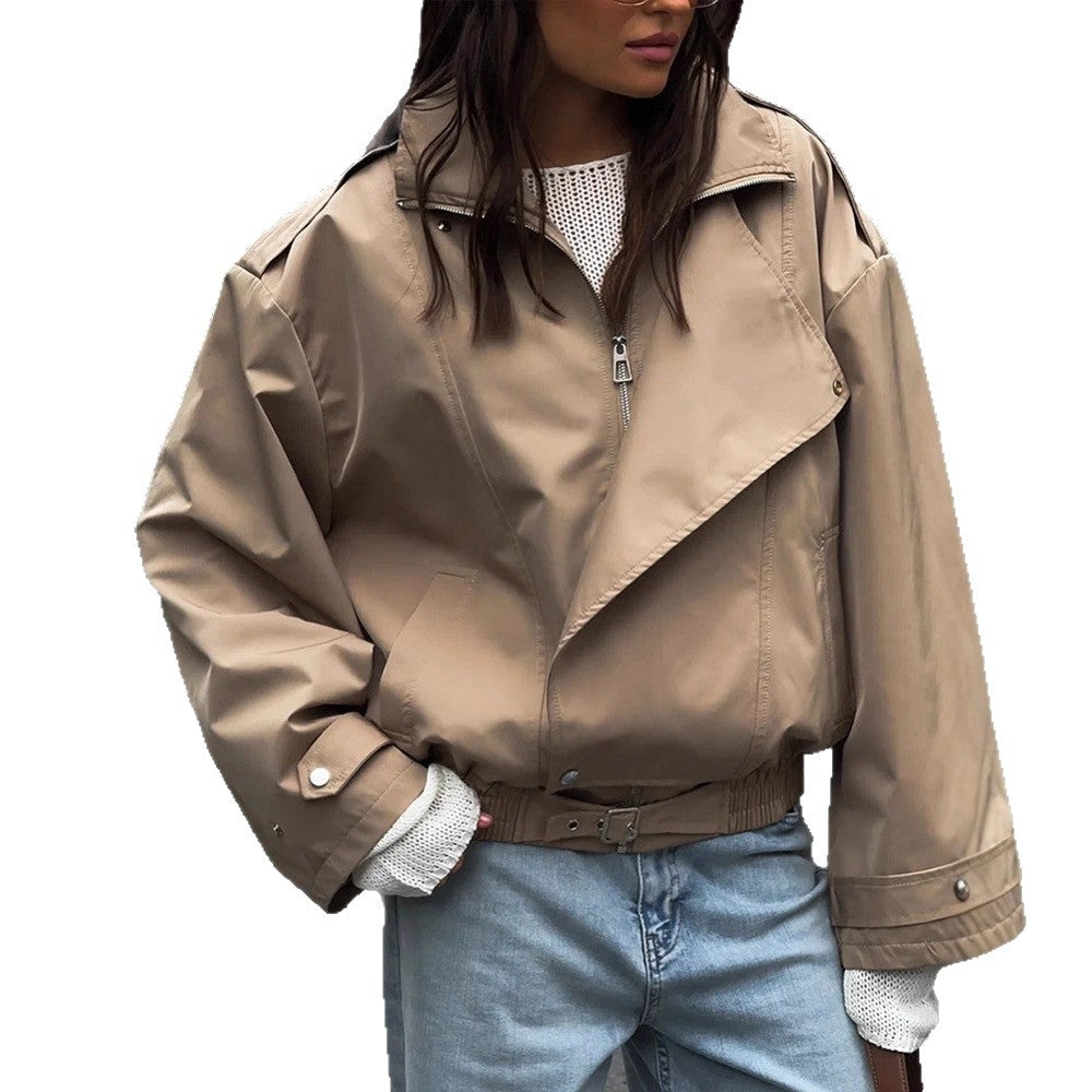Women's short jacket in oversized look with wide lapels and drawstring waist Amarae