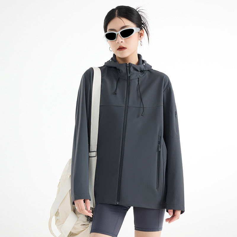 Women's Breathable Softshell Rain Jacket with Hood, Windproof and Minimalist Tech Look Amarae