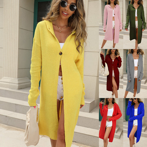 Knitted women's coat with button details and hood Amarae