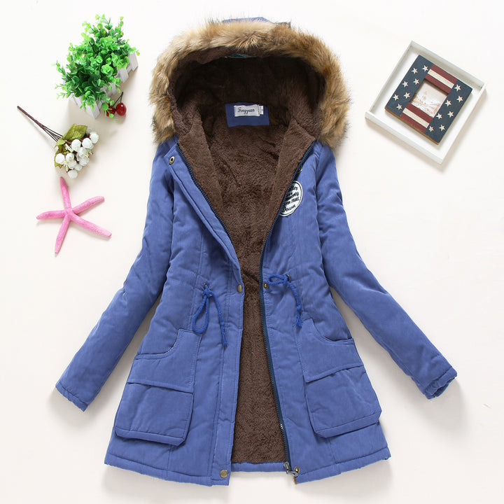 Ladies quilted parka jacket with hood and faux fur lining Lune London