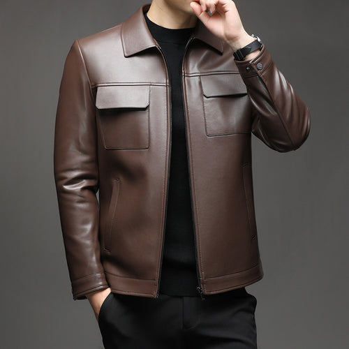 Modern synthetic leather jacket for men with practical pockets Amarae