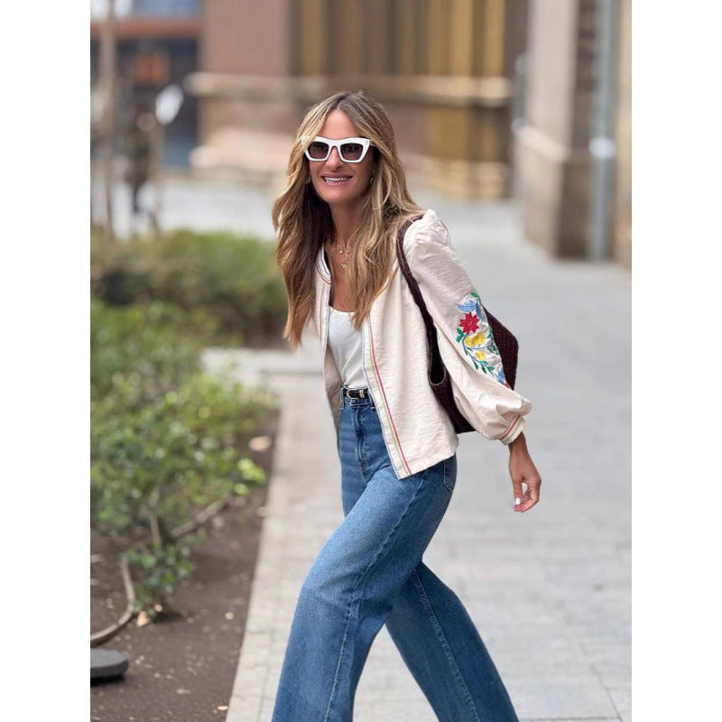 Blouse woman with colorful embroidery and voluminous sleeves Lune London