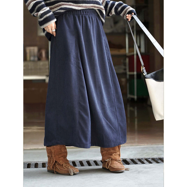 Women's Long Cord Skirt with High Elastic Waist and A-Line Silhouette Amarae