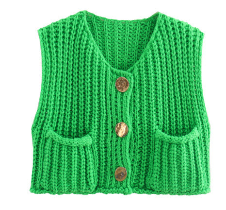 Knitted ladies' vest with golden buttons and pockets Lune London