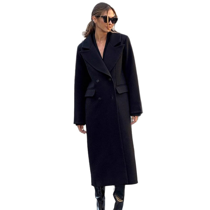 Women's Mid-length Double-breasted Wool Blend Coat with Distinctive Lapels and Tailored Fit Amarae
