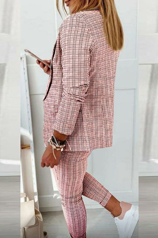 Amarae | Check Blazer Coat & Drawstring Trousers Set