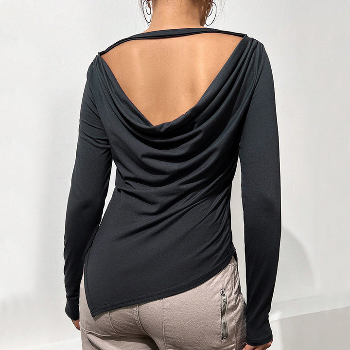 Chemisier à manches longues pour femmes avec encolure décontractée en cascade et section arrière élégante Chic & Stil