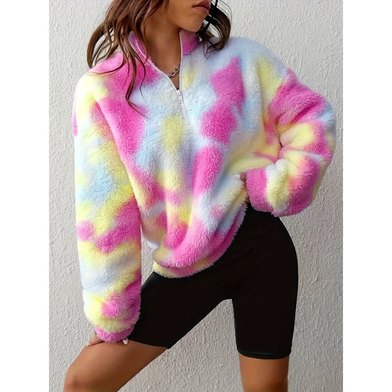 Soft fleece pullover for women with half zipper Lune London