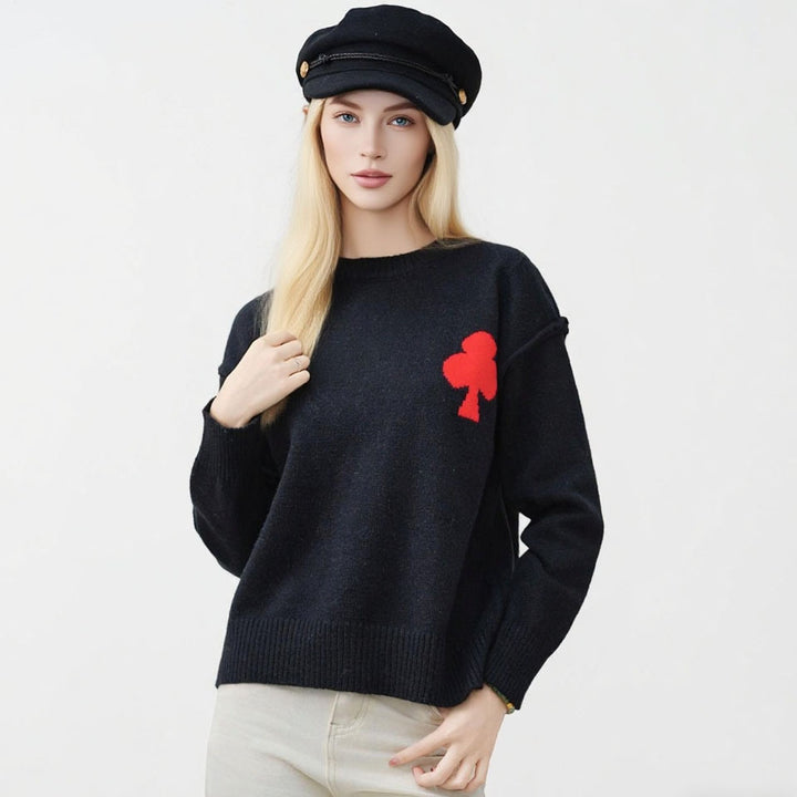 Pull court à motif pour femmes en matière tricot doux avec logo emblématique Chic & Stil