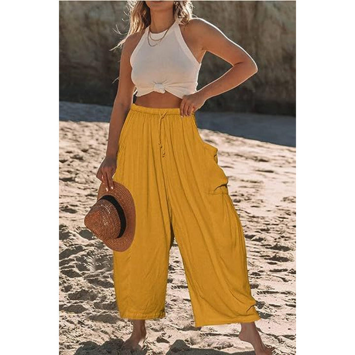 Summer wide and comfortable pants for women with elastic waistband and practical pockets Lune London