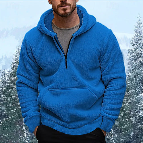 Men's Fleece Hoodie with Short Zip Opening and Kangaroo Pocket Amarae