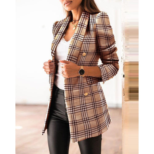 Blazer jacket for women with a modern design in tweed featuring a double-breasted button closure and stitched details Amarae