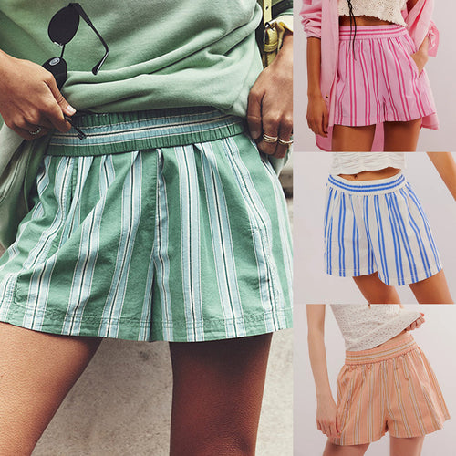 Lightweight cotton shorts for women with a striped design and an elastic waist Amarae