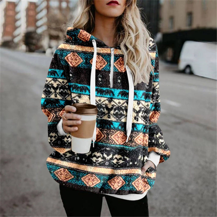 Women's cozy hooded sweatshirt with trendy geometric pattern Lune London