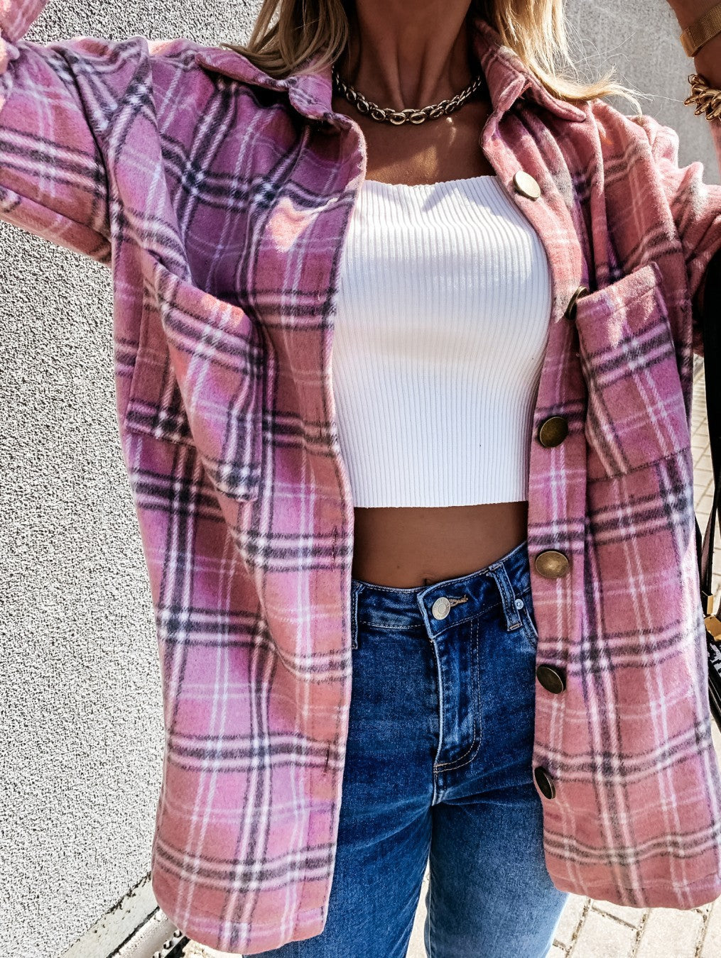 Ladies Chic Plaid Fleece Jacket