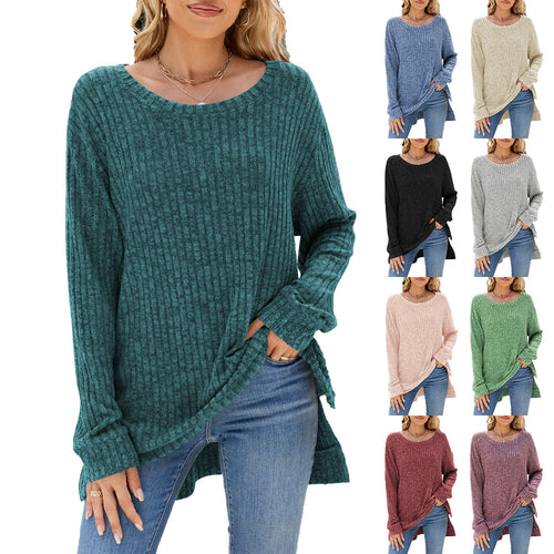 Amarae Ribbed Velvet Long Sleeve Casual T-Shirt for Women