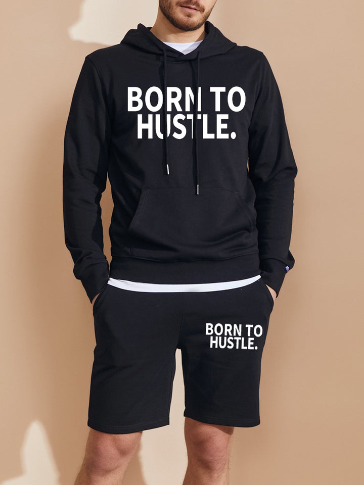 Women's hoodie and sporty shorts set with motivational Lune London inscription