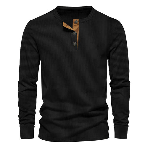 Men's Long Sleeve Henley Shirt with Ribbed Design and Trendy Button Details Amarae