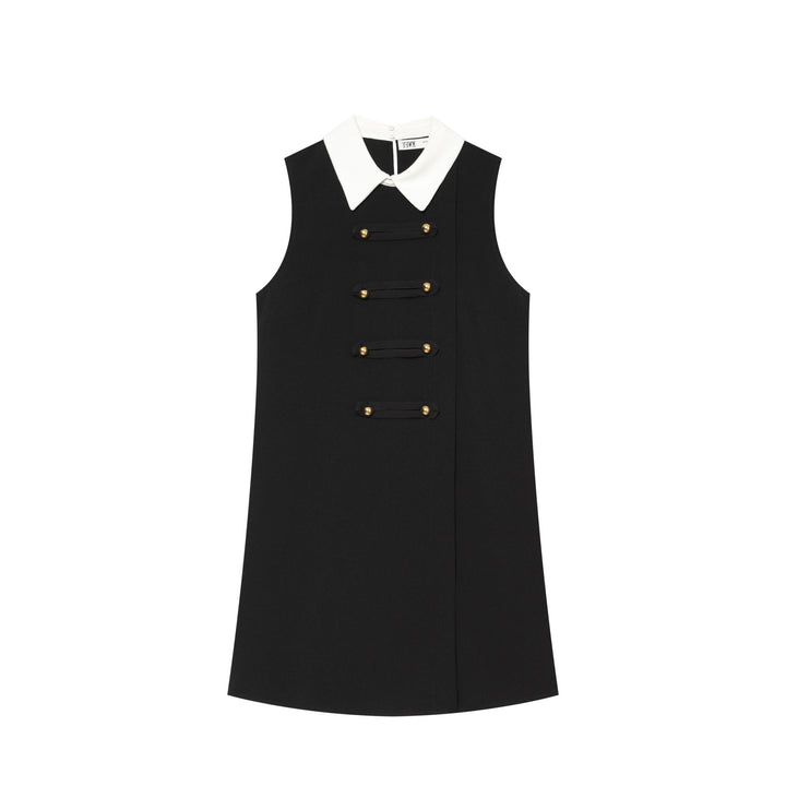 Women's Sleeveless A-Line Mini Dress with Contrasting Shirt Collar and Decorative Button Plackets Amarae