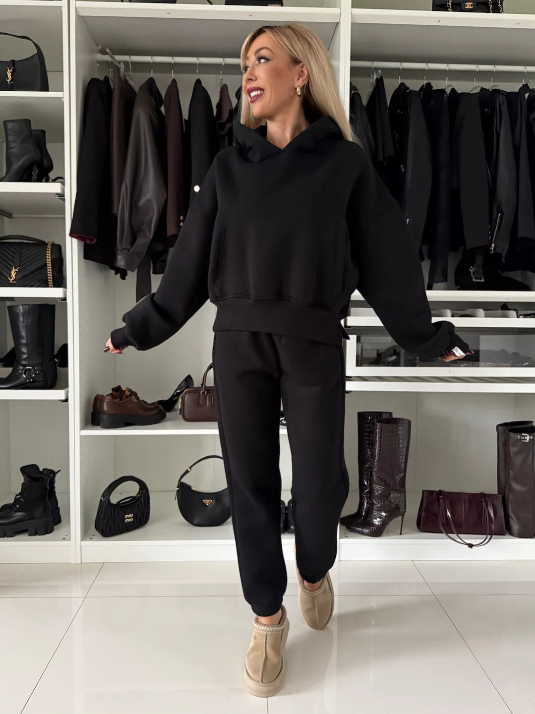 Ladies Hooded Sports Tracksuit Top with Jogging Pants Lune London