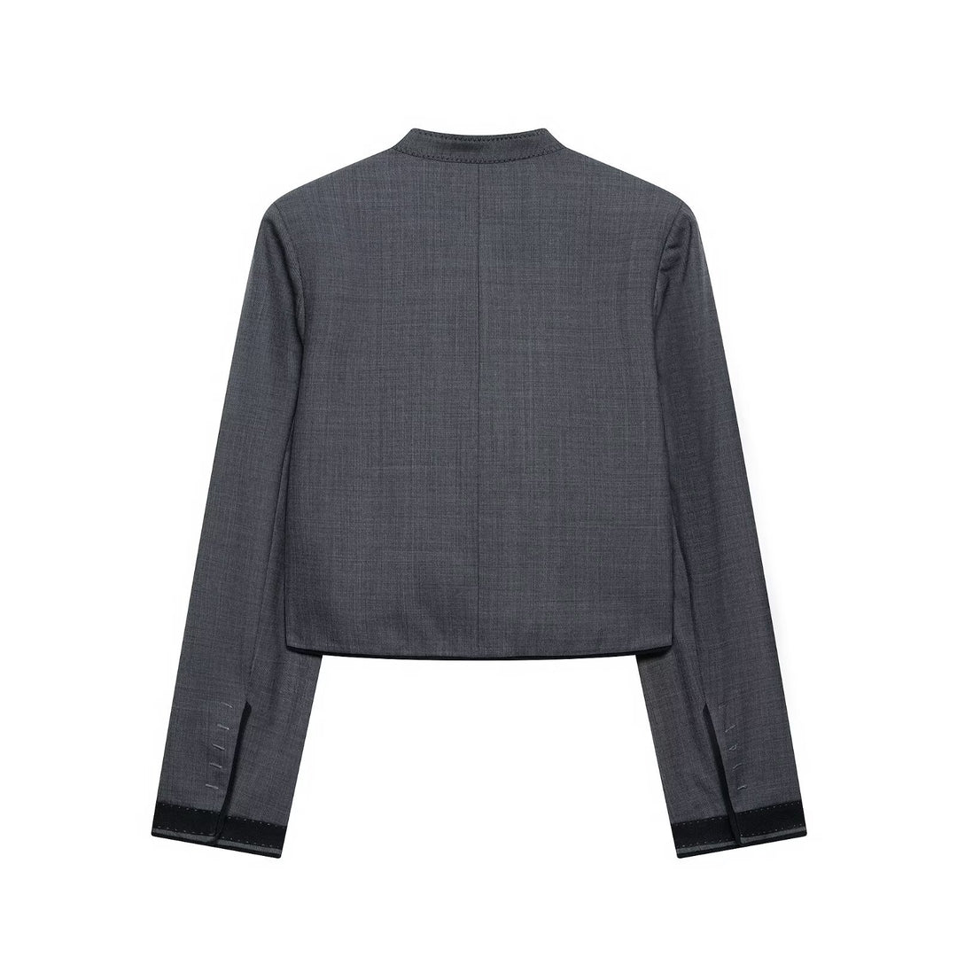 Women's Short Jacket in Mandarin Style with Decorative Knot Closure and Tailored Silhouette Amarae