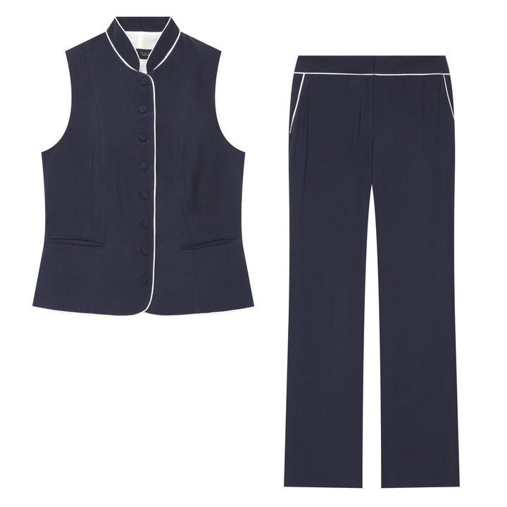 Women's high waist fabric trousers with contrast piping and straight leg Amarae