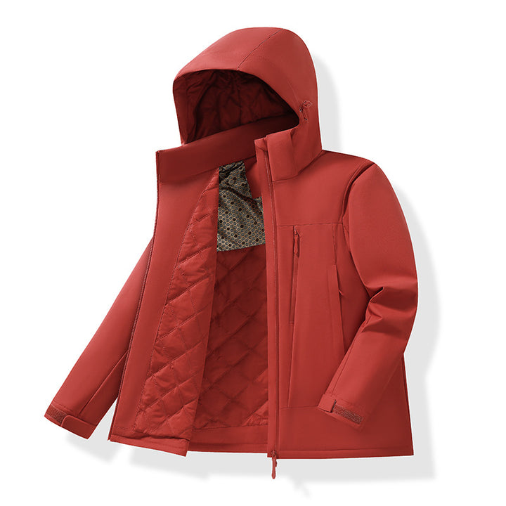 Men's Water-Repellent Quilted Thermal Outdoor Jacket with Hood and Concealed Zipper Pockets Amarae