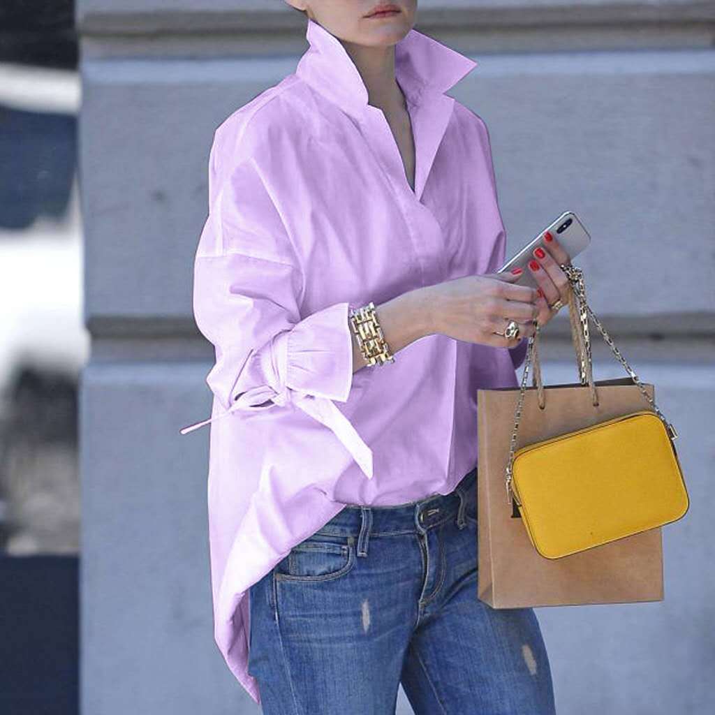 Blouse for ladies with high collar and asymmetric hem Lune London