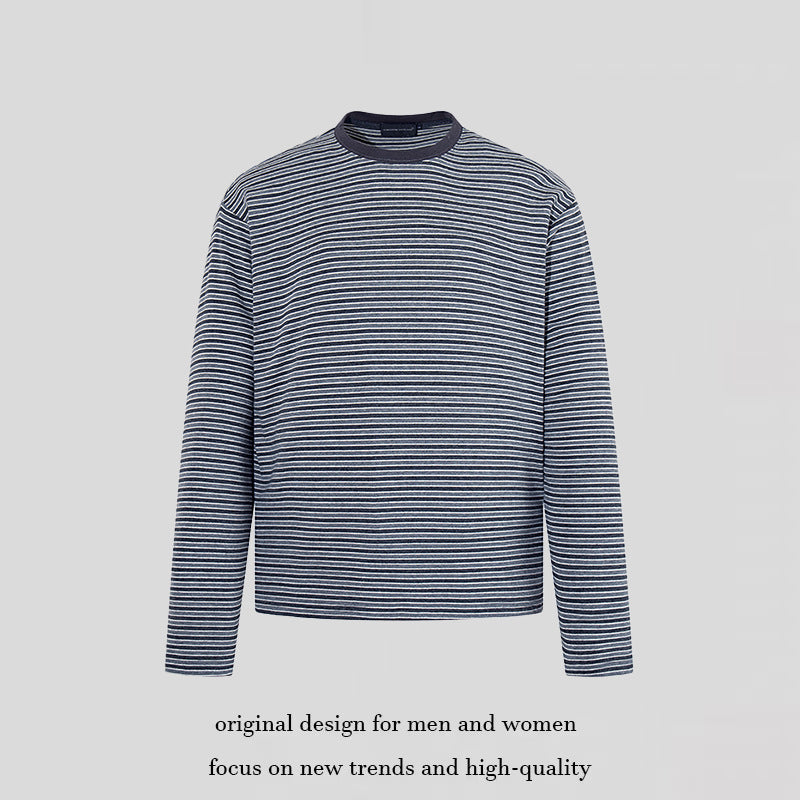 Men's Striped Long-Sleeve Shirt made of Cotton Blend with Round Neck and Relaxed Fit Amarae