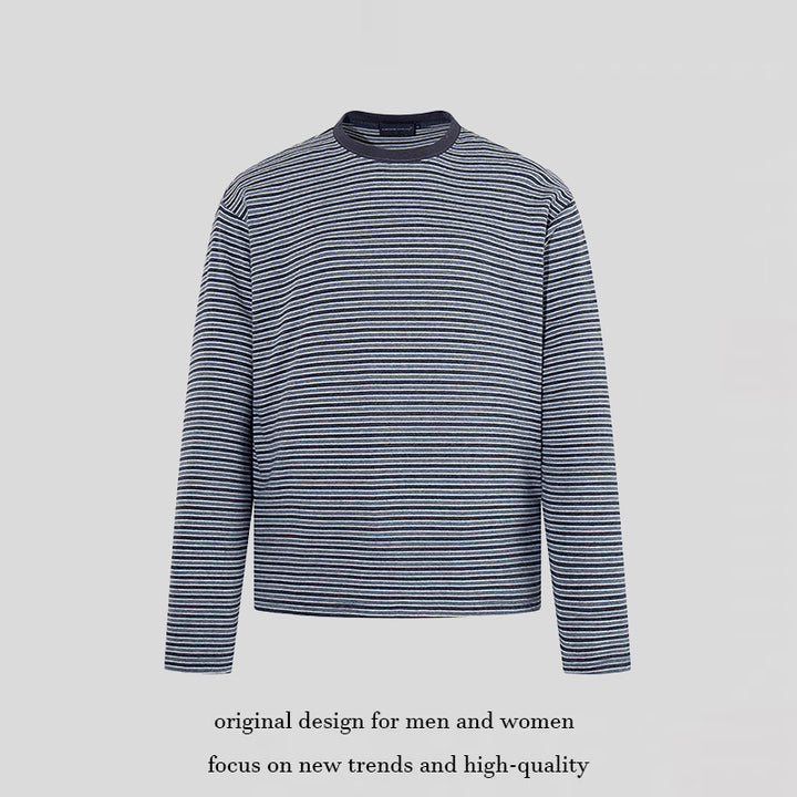 Men's Striped Long-Sleeve Shirt made of Cotton Blend with Round Neck and Relaxed Fit Amarae