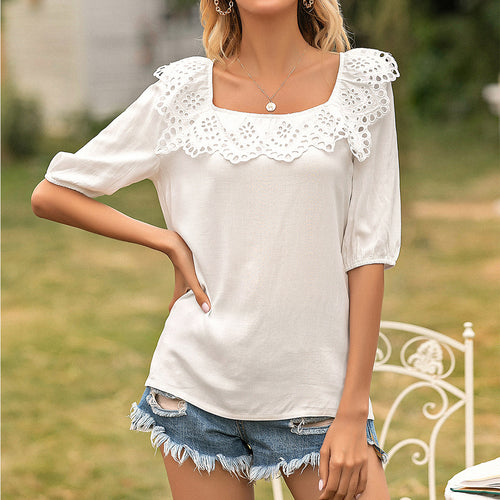 Women's top with arc hem and puff sleeves Amarae