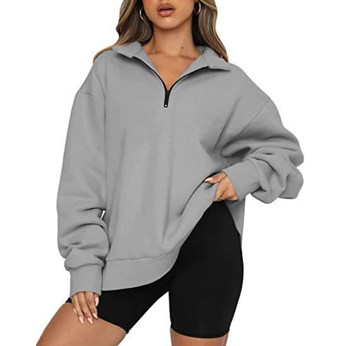 Oversized zip-up pullover for women with high collar Amarae