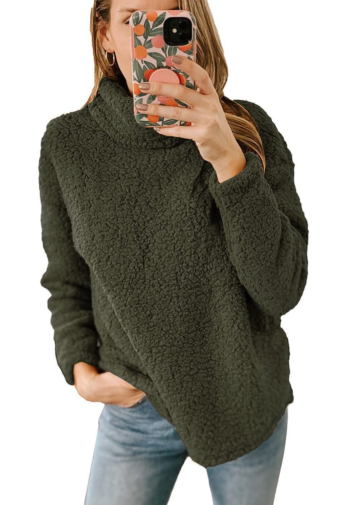 Comfortable sweatshirt pullover for women with high collar and textured fleece Lune London