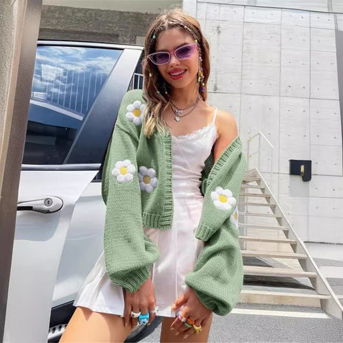 Ladies cardigan with floral appliques and a relaxed fit Amarae