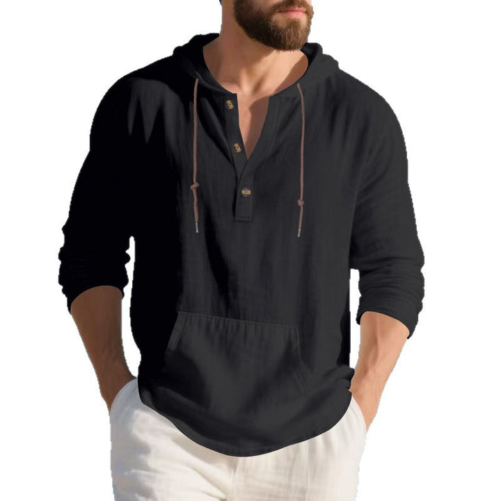 Men's casual hoodie with button placket and practical kangaroo pocket Chic and style