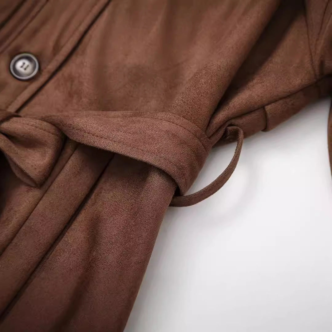 Ladies elegant suede trench coat chic and style