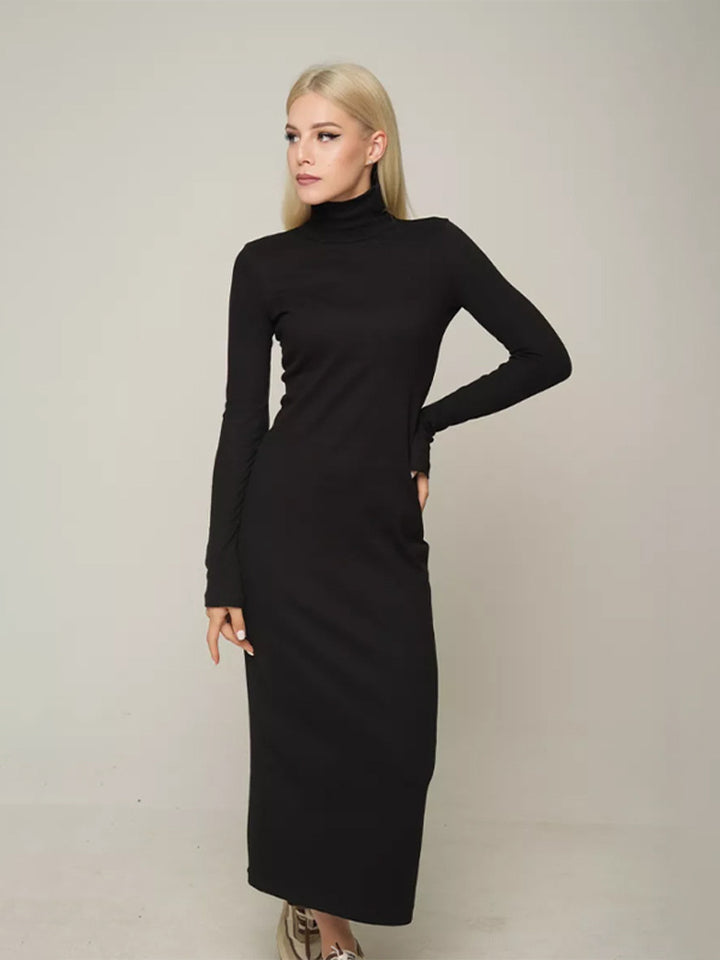 Women's figure-hugging turtleneck maxi dress made of fine knit with a narrow silhouette Amarae