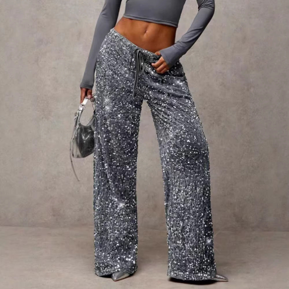 Pantalons palazzo extravagants pour femmes avec embellissement de paillettes Chic & Stil