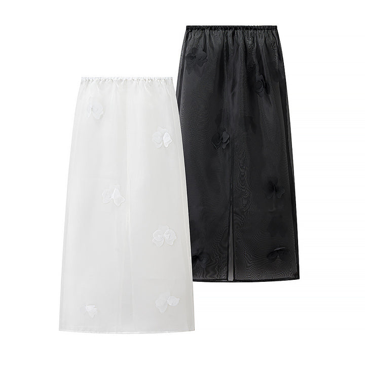 Ladies Transparent Organza Underskirt with Elastic Waistband and 3D Flower Applique Amarae