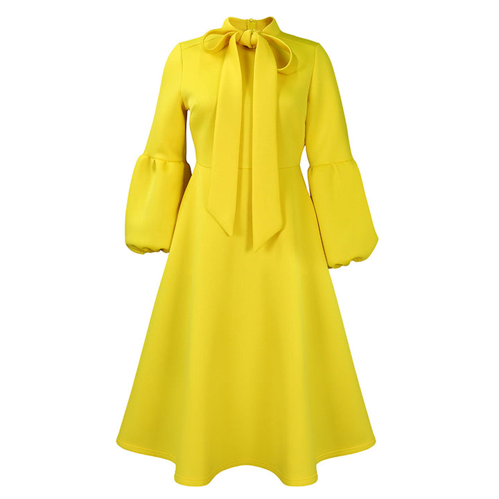 Midi dress for ladies with tie neck and voluminous sleeves Lune London